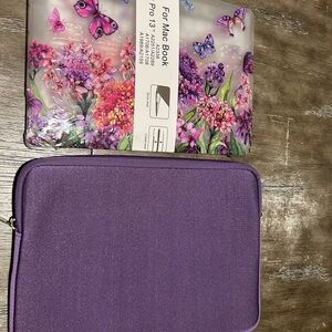 Purple Tablet Sleeve and Floral Butterfly MacBook Pro 13 “ Case Bundle